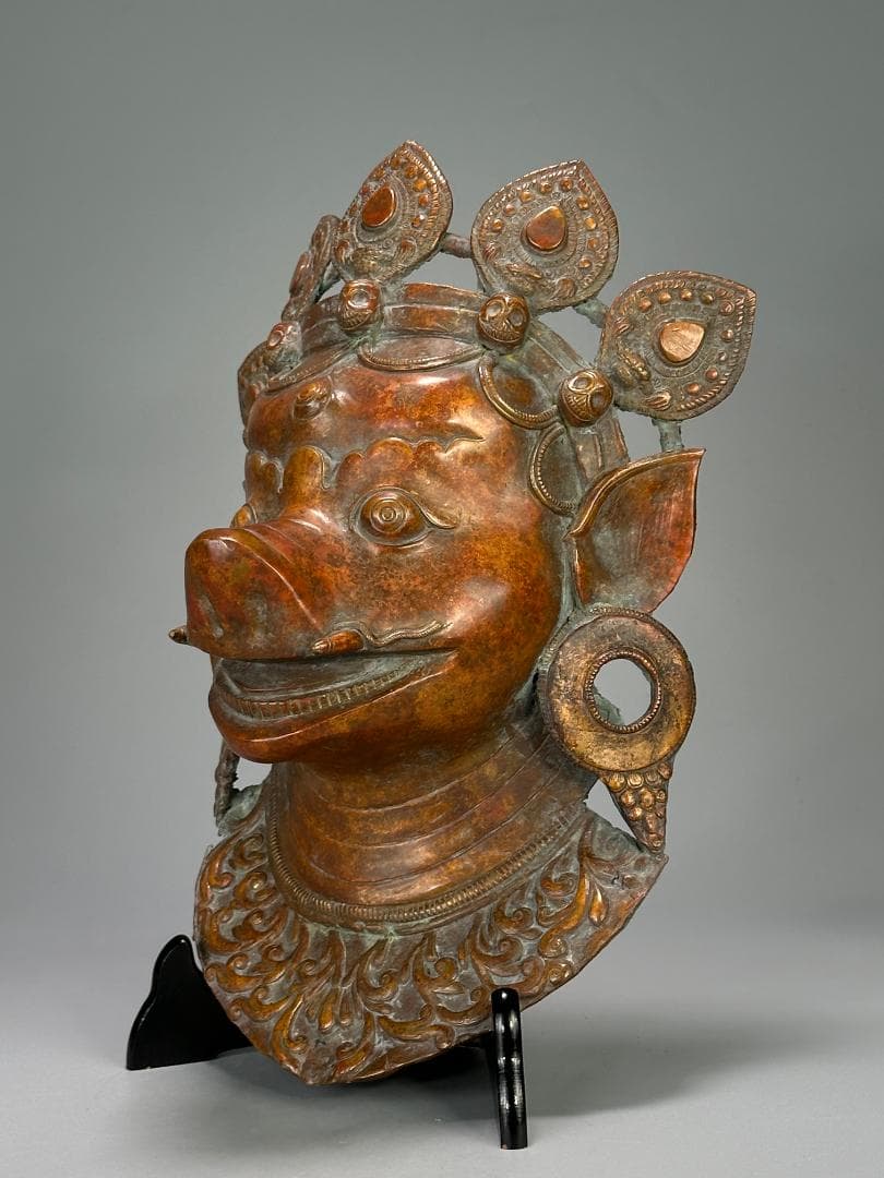 仏教美術　18世紀頃喜馬拉雅仏教　ヒマラヤ銅製面具　ヴァラーハ像　婆利迦古物保証