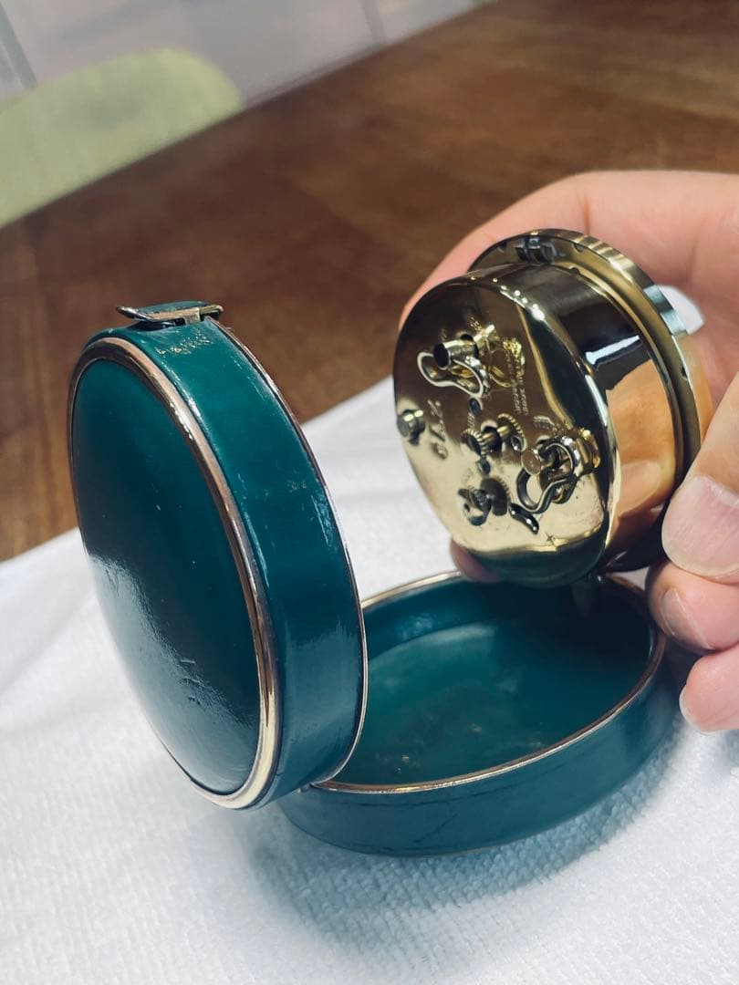 フランス'50 JAZ 本革製 真鍮 目覚時計 220gズッシリ 正確稼働整備品