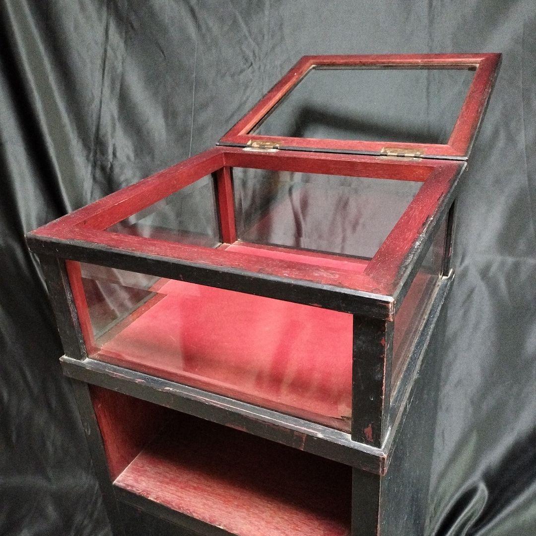 アンティーク ショーケース カットガラス 昭和レトロ 宝飾品ケース 木製