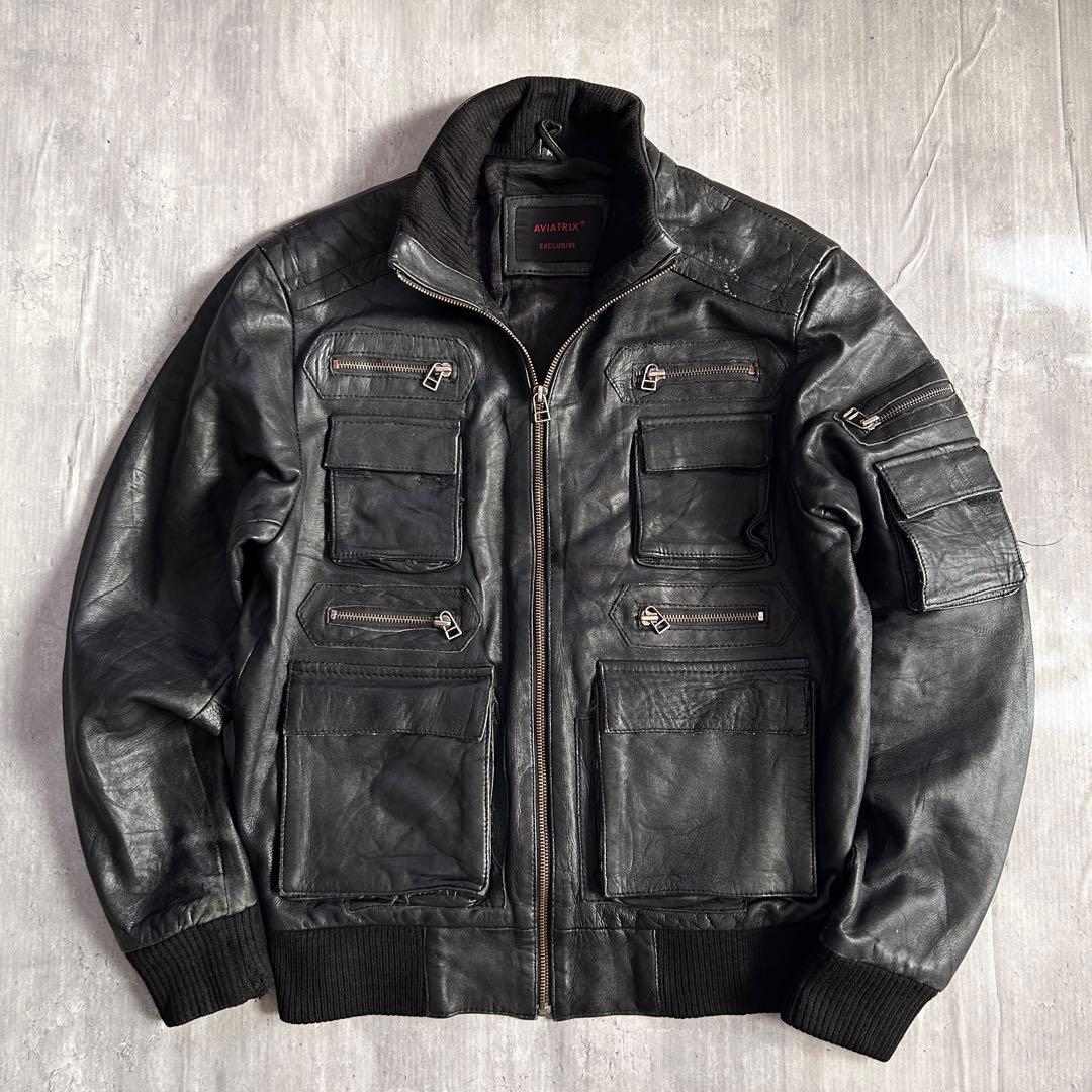 O445 Aviatrix 本革 9P ギミック レザージャケット 短丈 M 黒