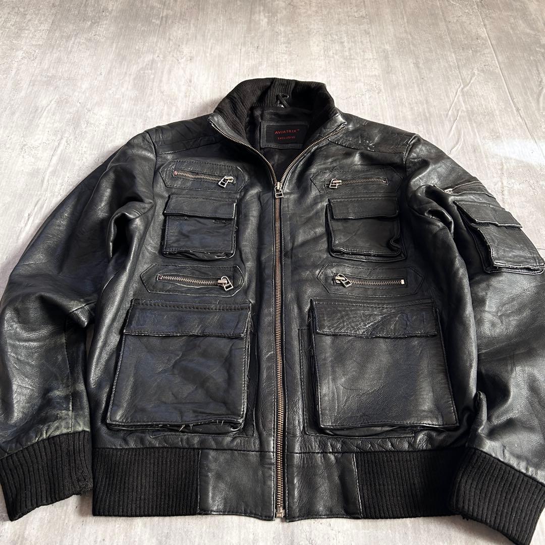 O445 Aviatrix 本革 9P ギミック レザージャケット 短丈 M 黒
