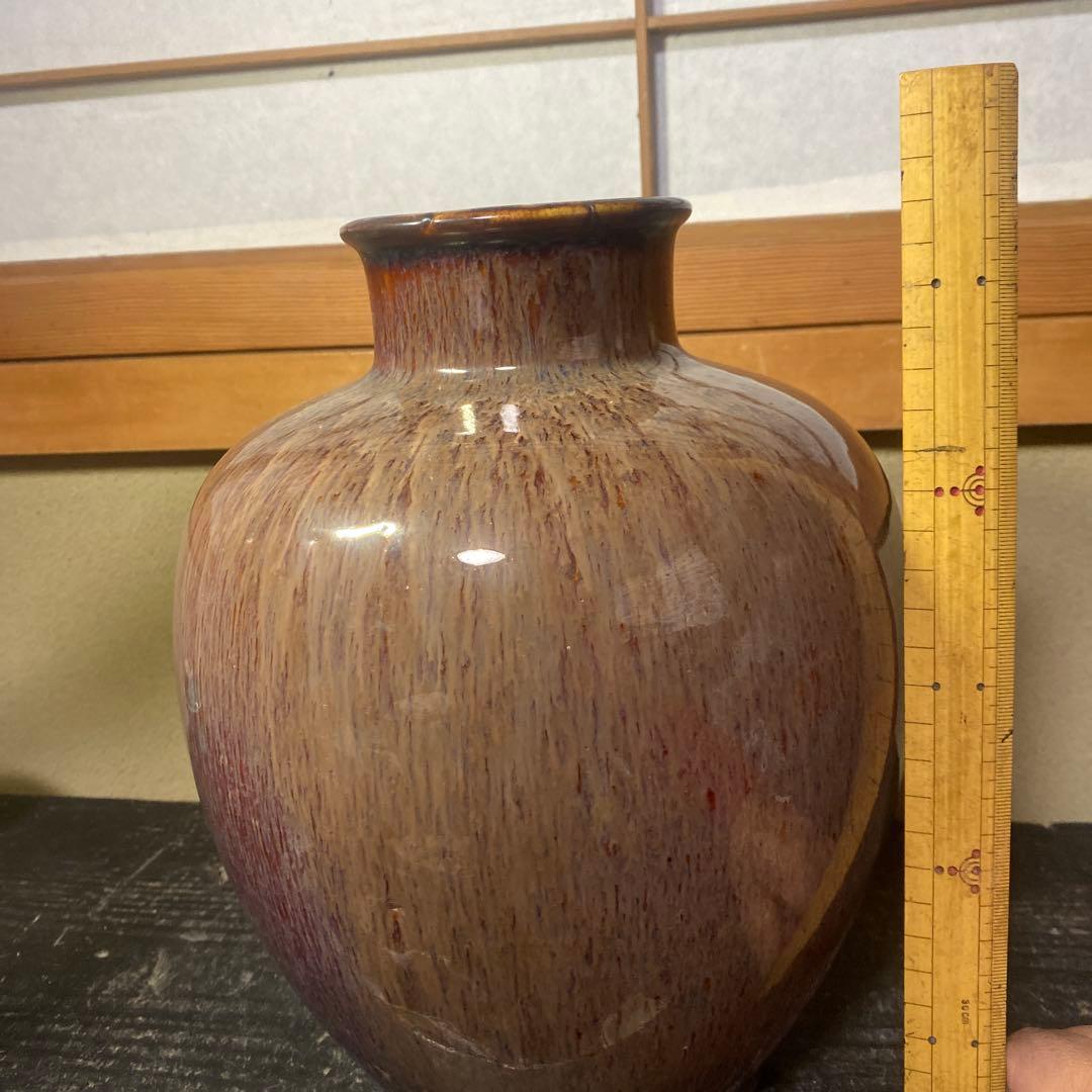 中国　古玩　孔雀釉赤壺花瓶27cm16cm