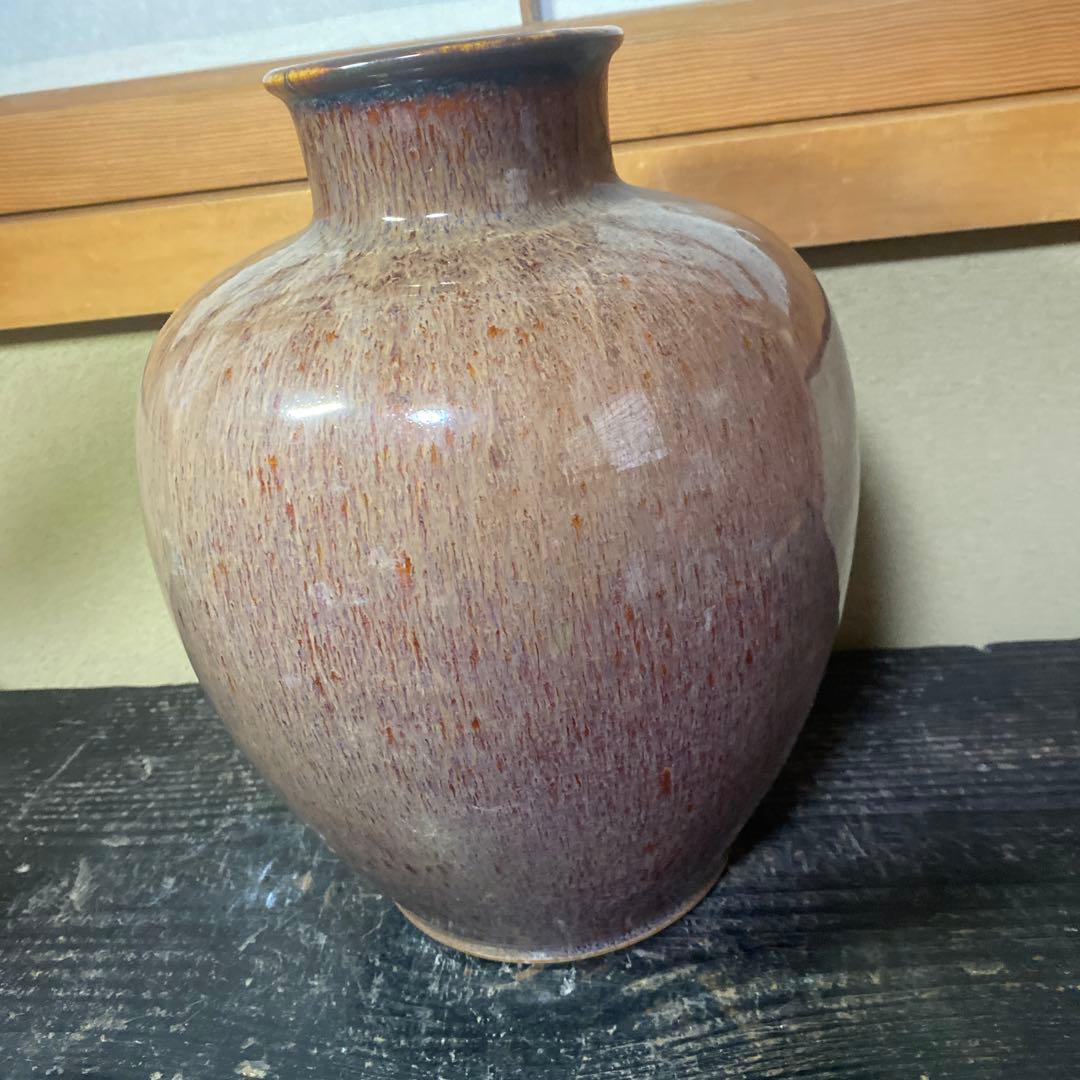 中国　古玩　孔雀釉赤壺花瓶27cm16cm