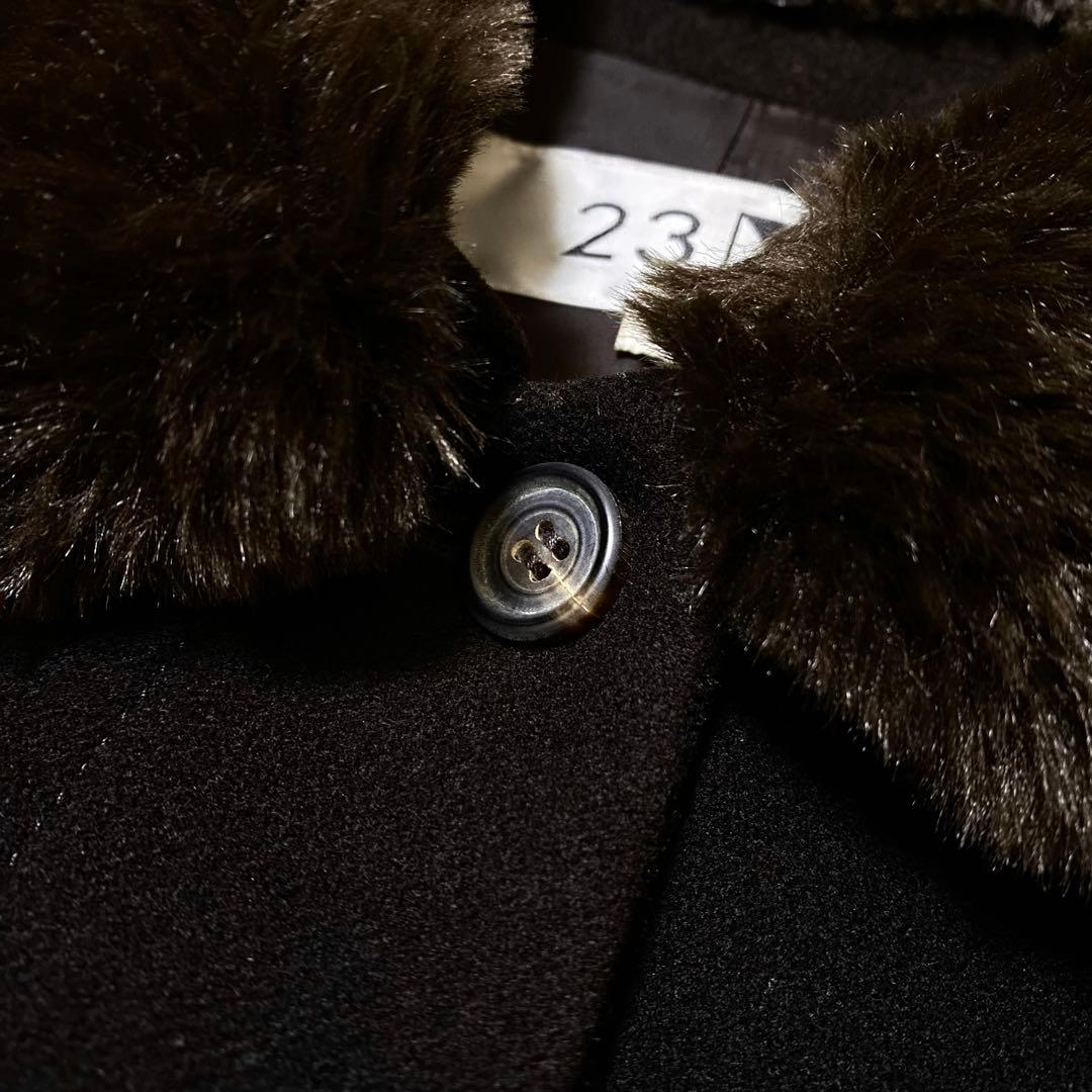 【美品】23区　ウール　ステンカラーコート　ファー付き　大きいサイズ　濃ブラウン