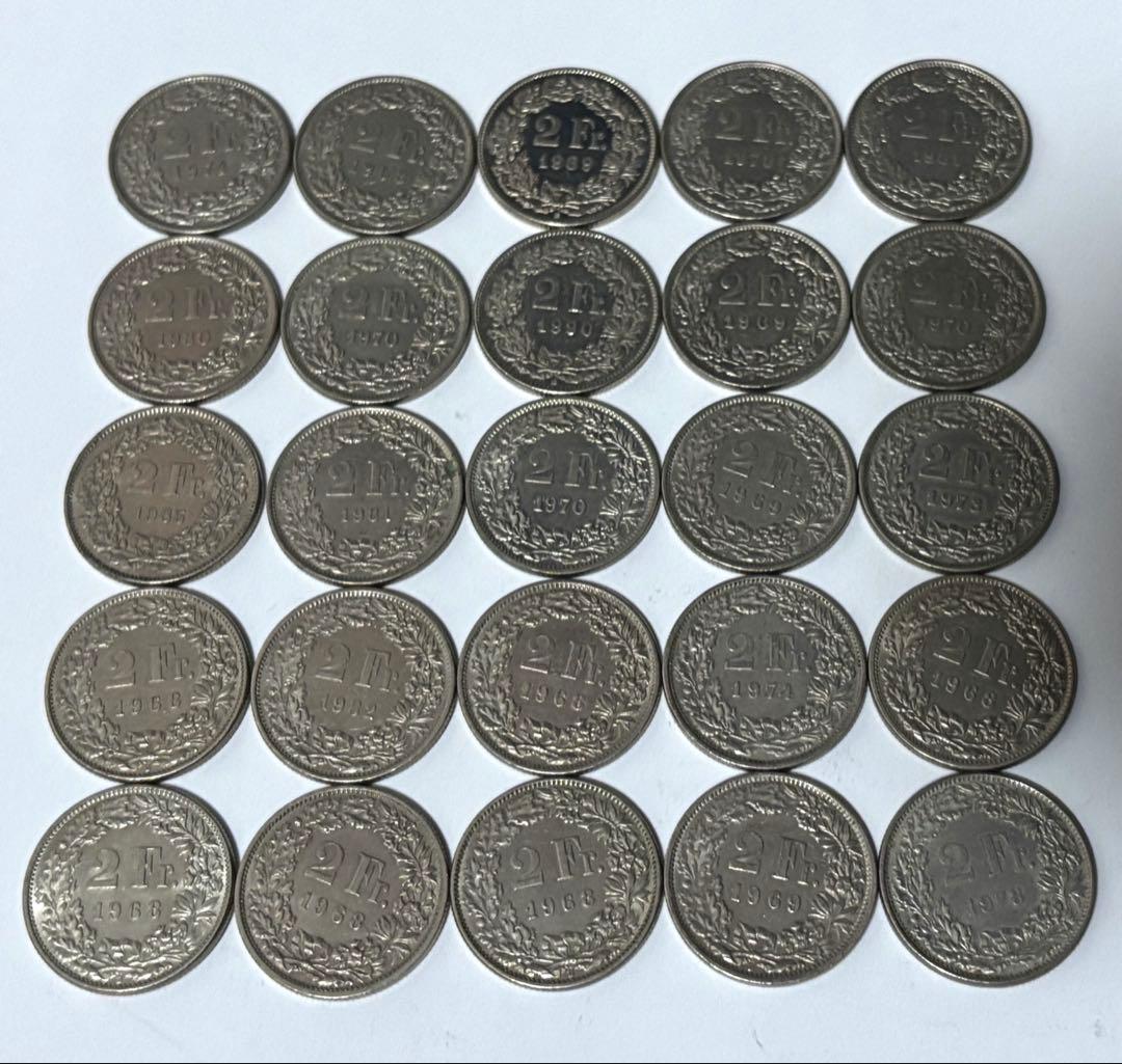 スイス　フラン　2フラン硬貨25枚　1フラン硬貨20枚