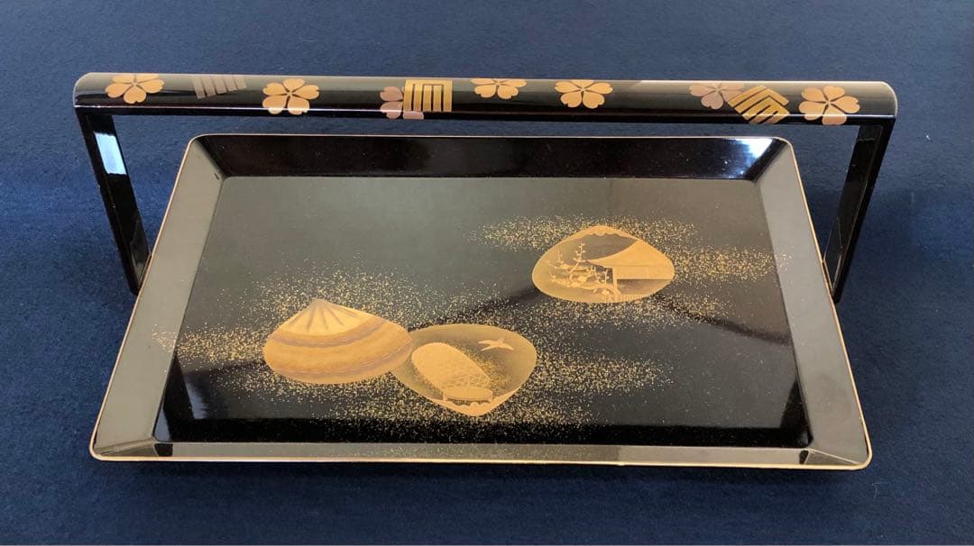 《R》黒塗縁金 梨地 源氏香貝蒔絵 手付盆 大小 入れ子 251225か3