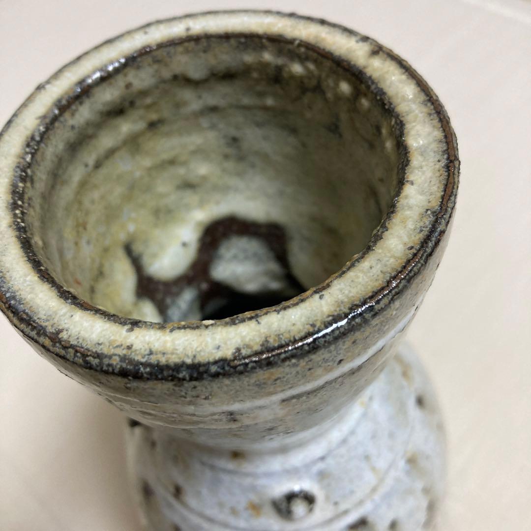 坂田泥華　萩白釉擂座花入　萩焼　茶道具　花器　花瓶　陶芸　工芸品