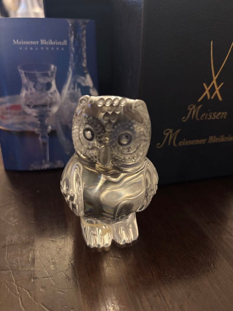 マイセン フクロウの置物 クリスタルガラス・ペーパーウェイト