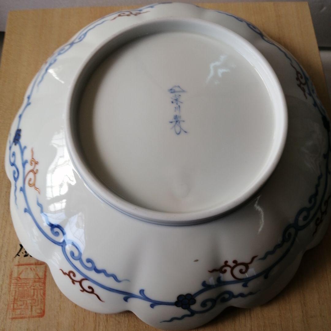 陶器 有田焼 深川製磁 染錦金彩鳳凰菊割親皿