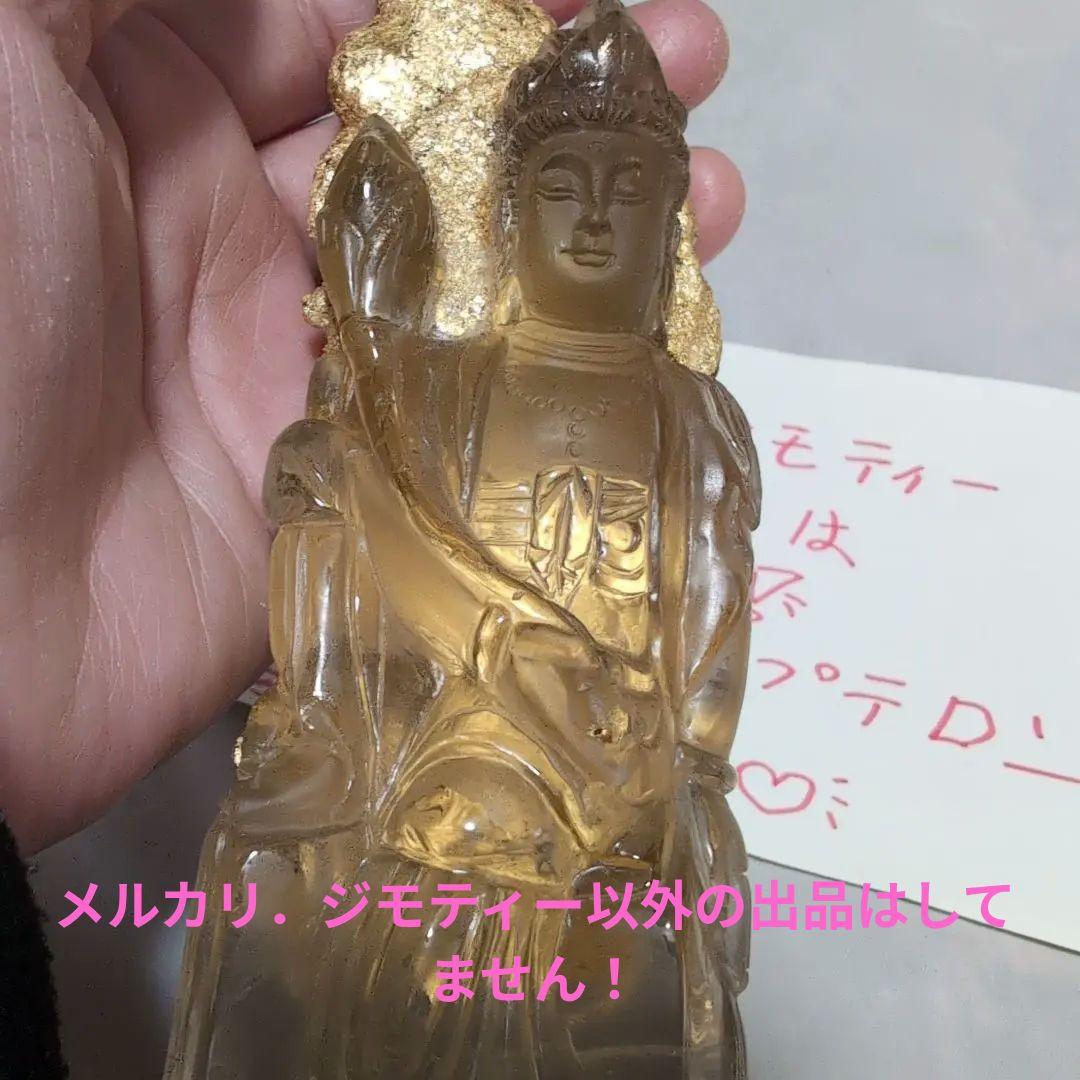 呪物　曰く付き　開運　観音像　手彫り 　24金　金箔貼り　天然水晶　 高さ18㌢