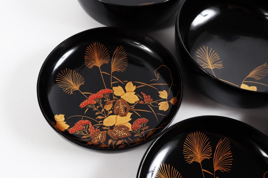 木製漆器 花蝶蒔絵 吸物椀 五客 漆芸③