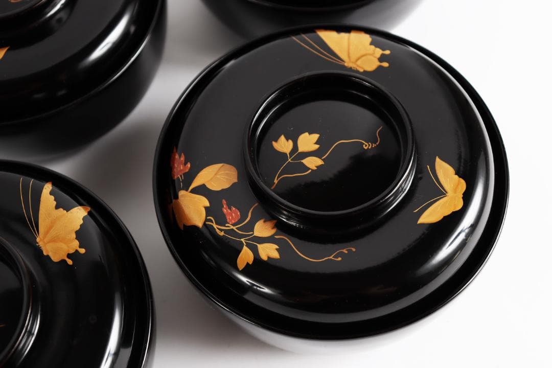 木製漆器 花蝶蒔絵 吸物椀 五客 漆芸③