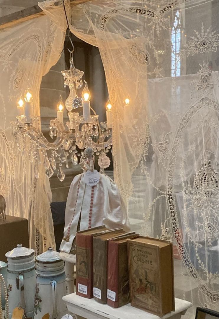 アンティークフランス　レースベットカバーセット