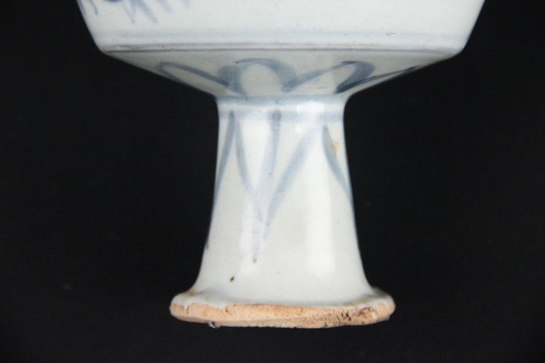 中国美術　清代　青花福字紋高足碗　供器　仏教祭器　花卉蝶文 陶磁 ESM12-7