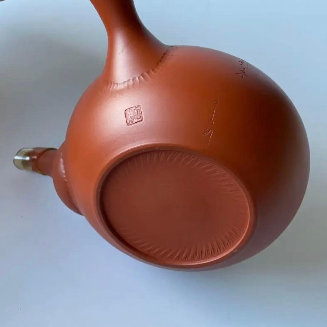 常滑焼 伊藤 昭陽作 幸山刀 朱泥彩色　水引草 彫り 急須 茶器 煎茶道具