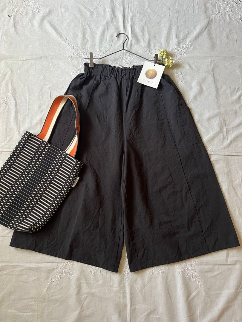 【極美品】YAMMA産業　会津木綿　キュロットパンツ　ロングロング丈　スミクロ