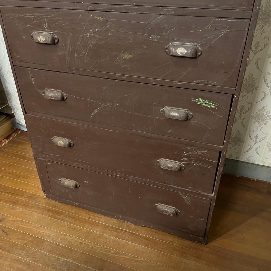 【アンティーク】昭和レトロ 木製 5段 箪笥 チェスト 引き出し 収納棚 古民家