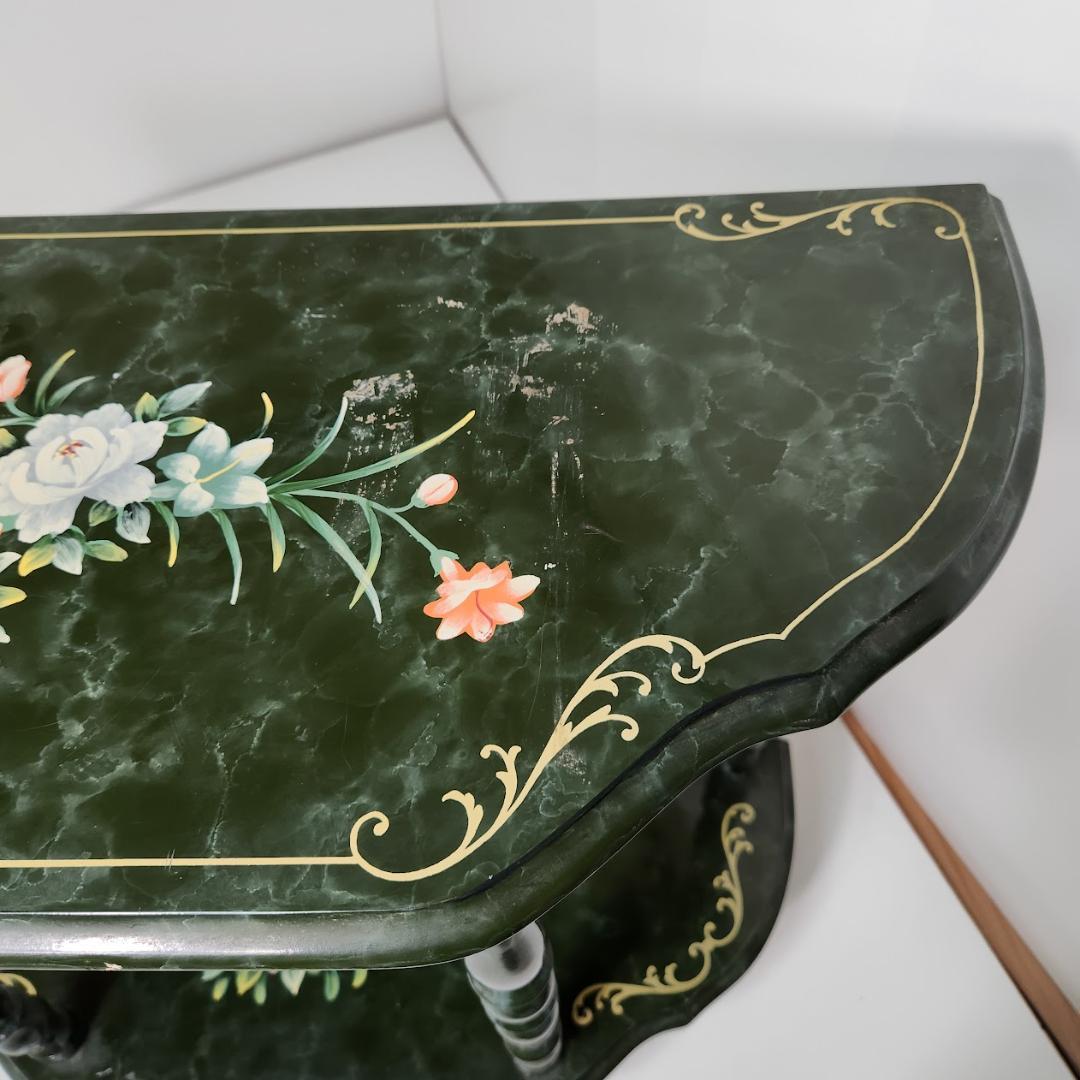 花柄ペイント アンティーク風コンソールテーブル 洋風クラシック家具