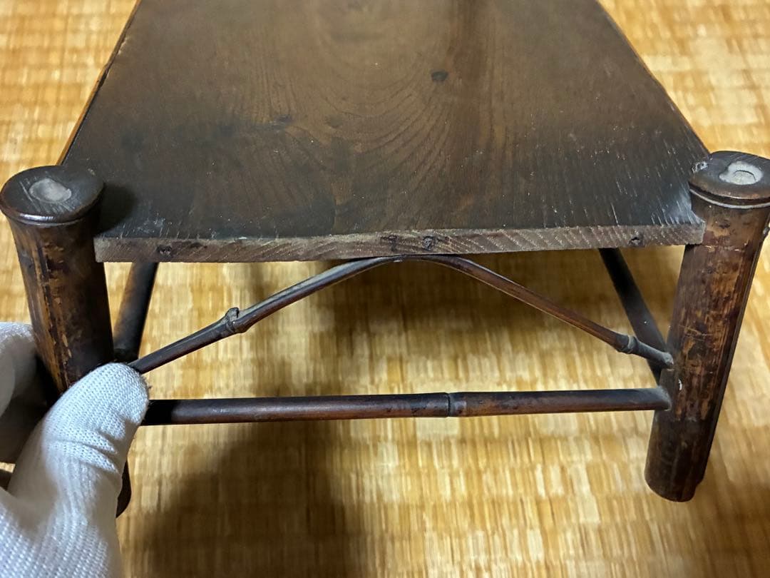 古竹 細工 四足 花台 架台 時代物
