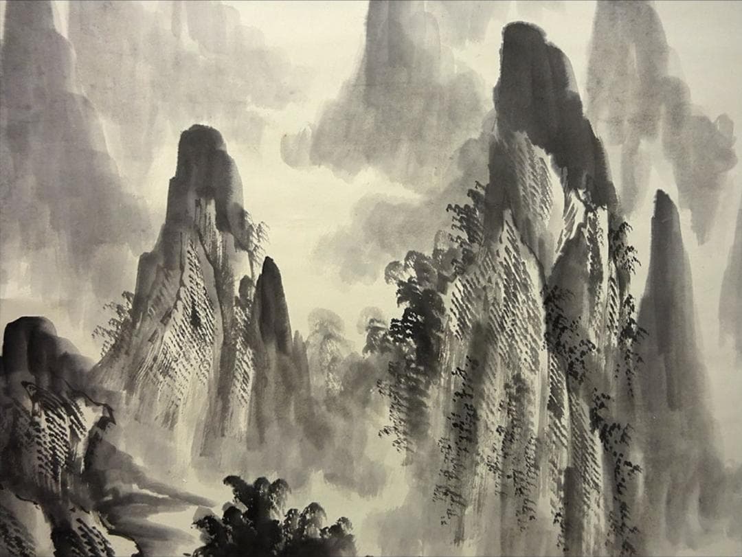 大幅掛軸 羅正義『灕江奇峰天下秀』中国画 紙本肉筆 箱付 掛け軸 a061011