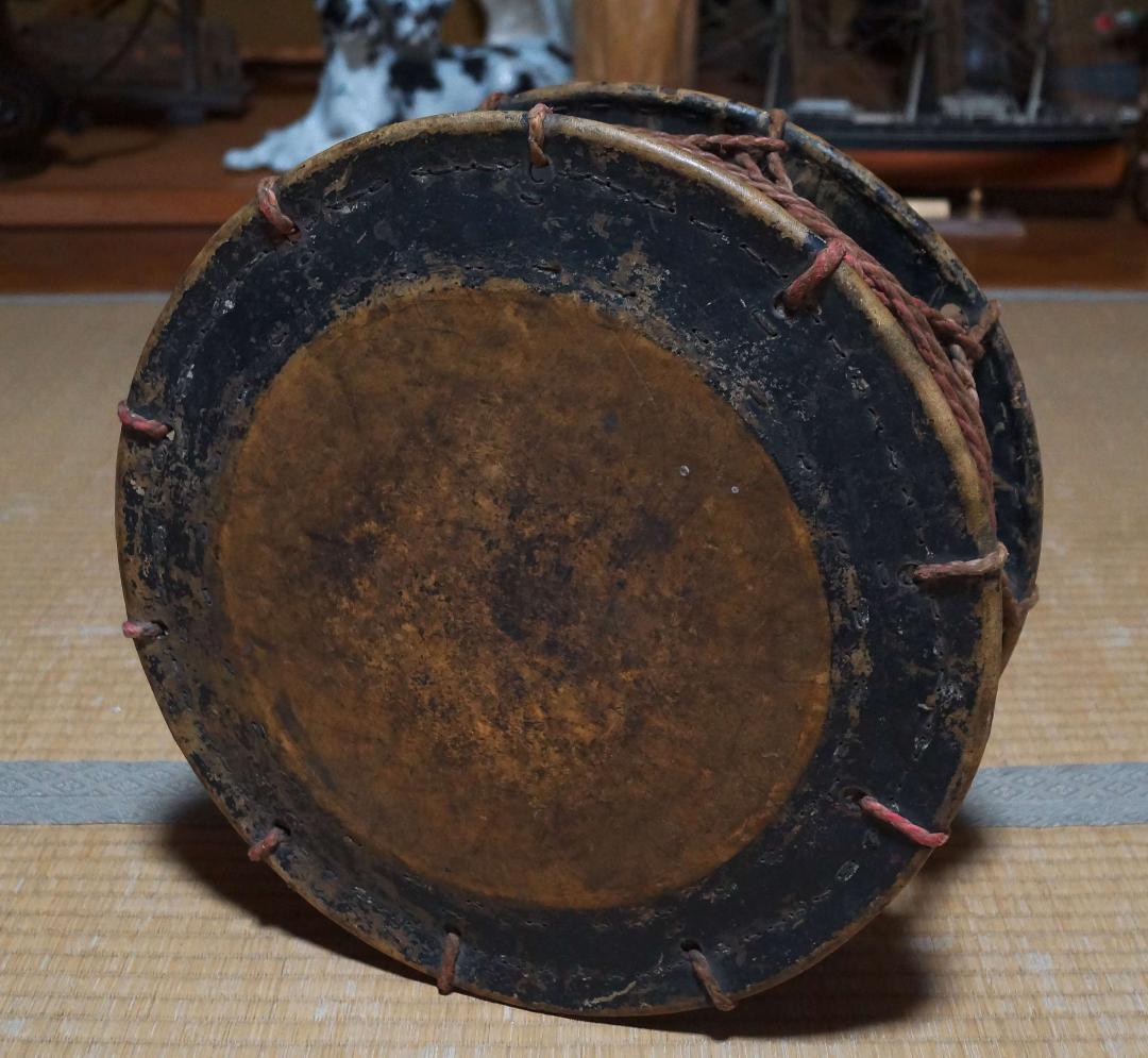 明治昭和レトロ 和太鼓 締太鼓 附締太鼓 最大幅36ｃｍ バチ付き★時代物