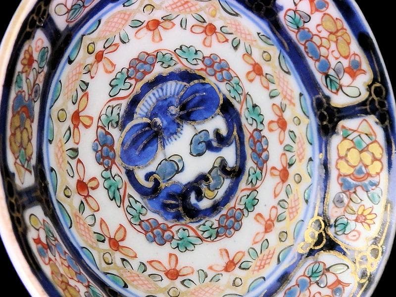 古伊万里　染錦　団龍紋に花の図　３寸皿　豆皿　手塩皿　２枚　E207AS-CPx