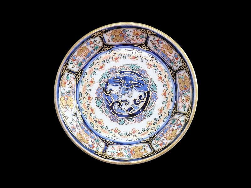 古伊万里　染錦　団龍紋に花の図　３寸皿　豆皿　手塩皿　２枚　E207AS-CPx