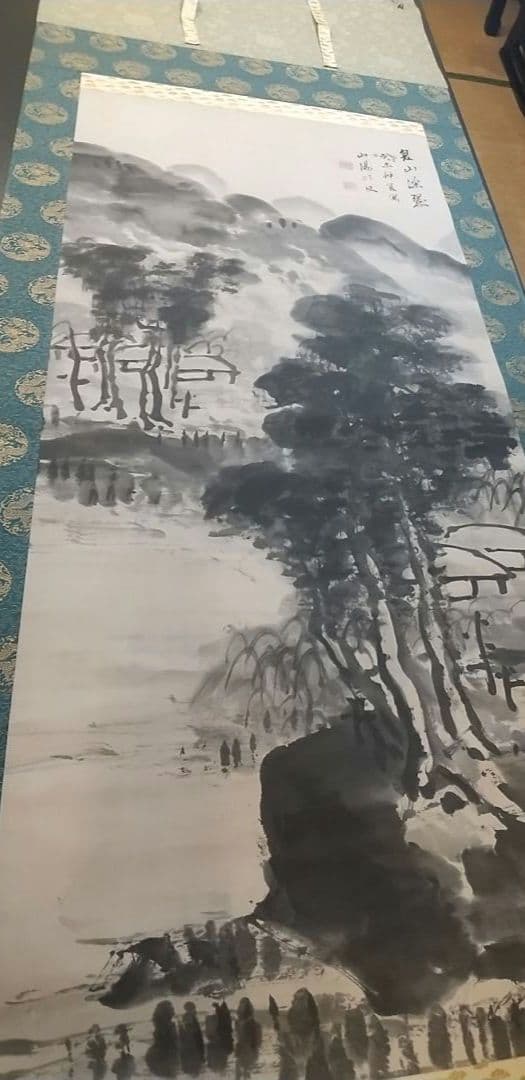 長条幅 頼山陽 山水「夏山深翠図」 掛け軸 超大幅 二重箱