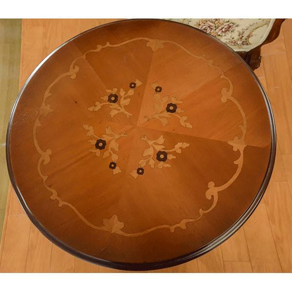 激安！　新品　マホガニー　円形　保護ガラス付　 花柄 　彫刻　猫脚　4本足