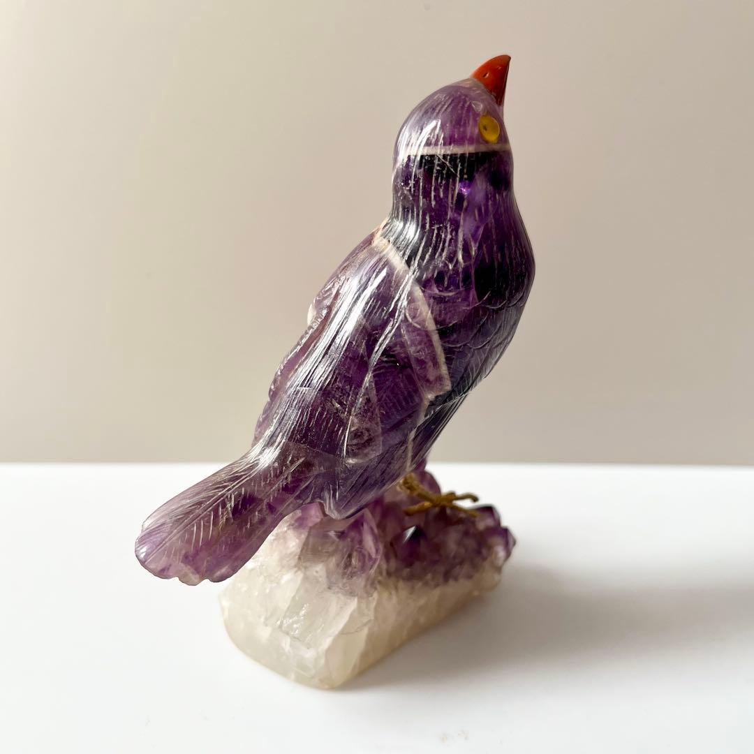 アメジスト　鳥　石　石製　石彫　石彫り　天然石　パワーストーン　置物