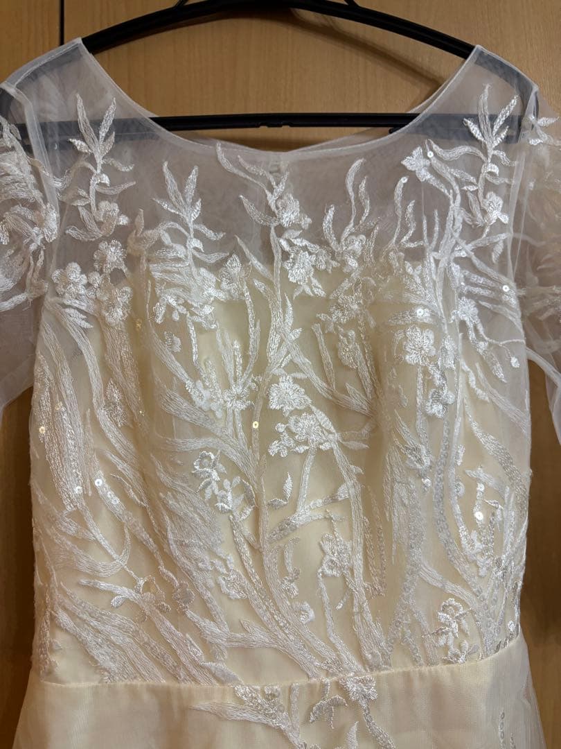 刺繍レース 七分袖 Aラインドレス