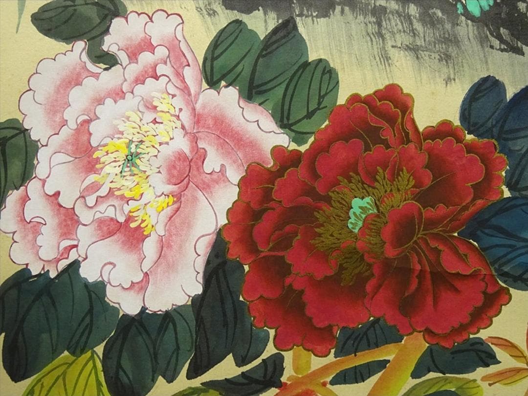 大幅掛軸 古今韶『金孔雀図』中国画 絹本 肉筆 共箱付 掛け軸 a061112