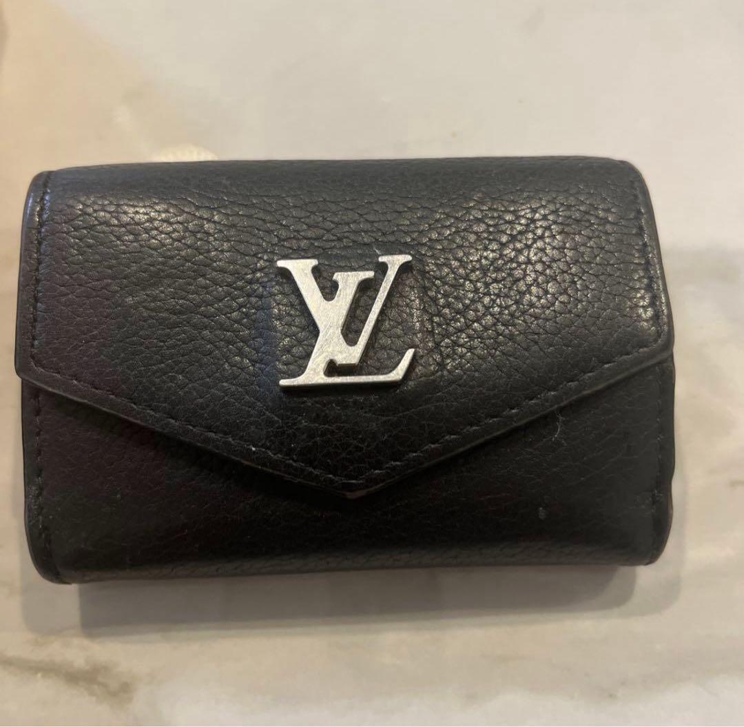 ルイヴィトン財布 黒革 三つ折り財布 レディース