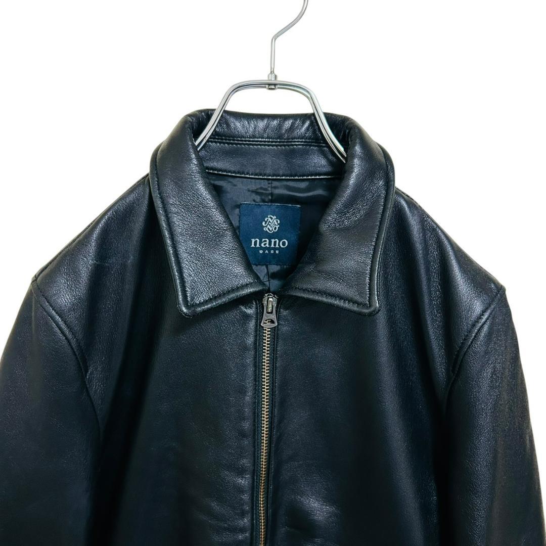 美品 ナノユニバース 羊革 シングルライダースジャケット 黒 柔らかラムレザー