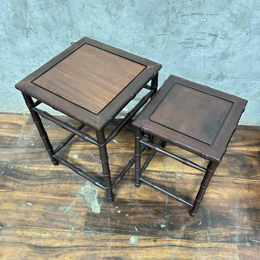 中国美術 唐物 紫檀 唐木 竹節 花台 二点 香炉台　中卓　飾り台 香卓