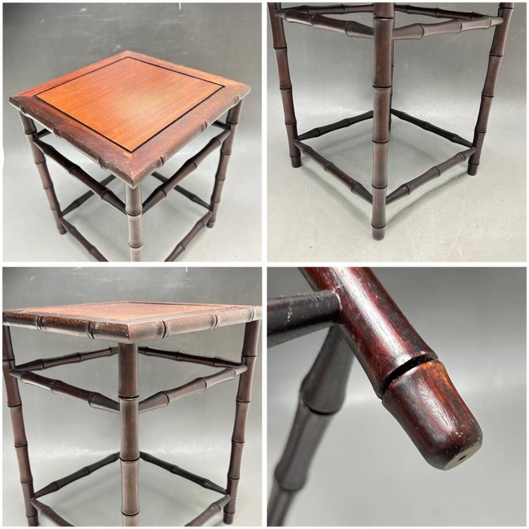 中国美術 唐物 紫檀 唐木 竹節 花台 二点 香炉台　中卓　飾り台 香卓