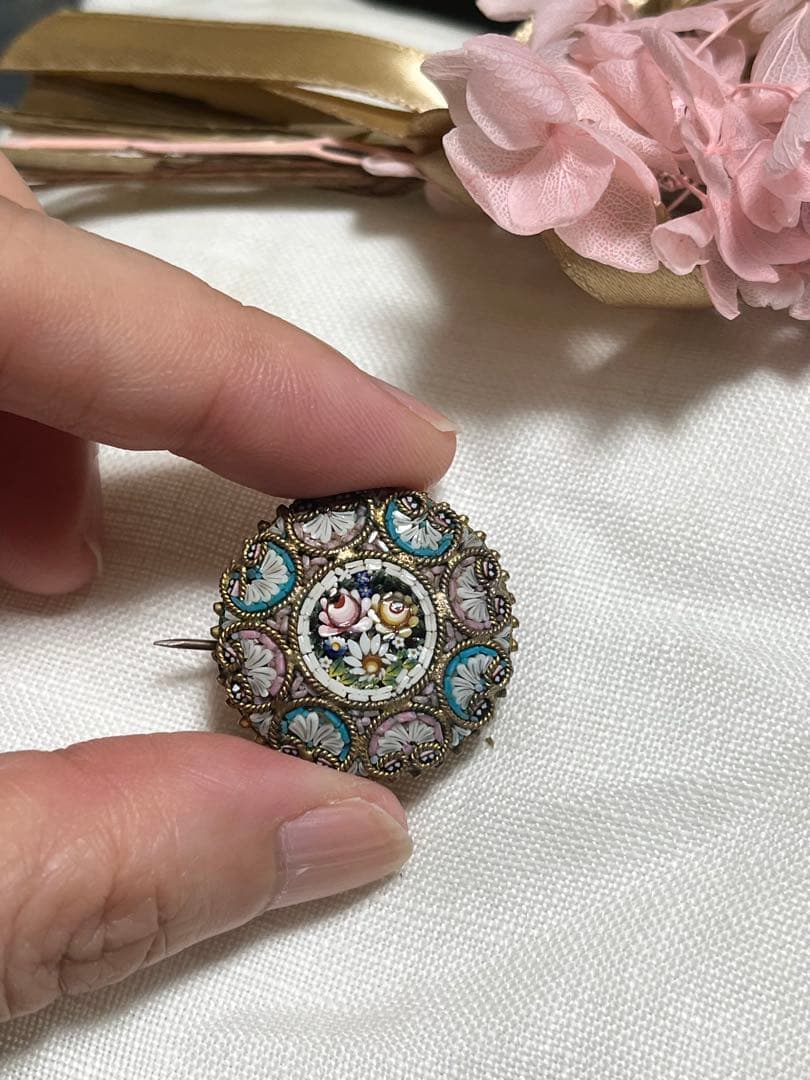 マイクロモザイク ブローチ イギリスアンティーク 英国