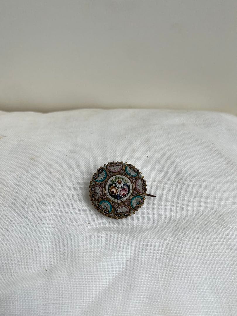 マイクロモザイク ブローチ イギリスアンティーク 英国