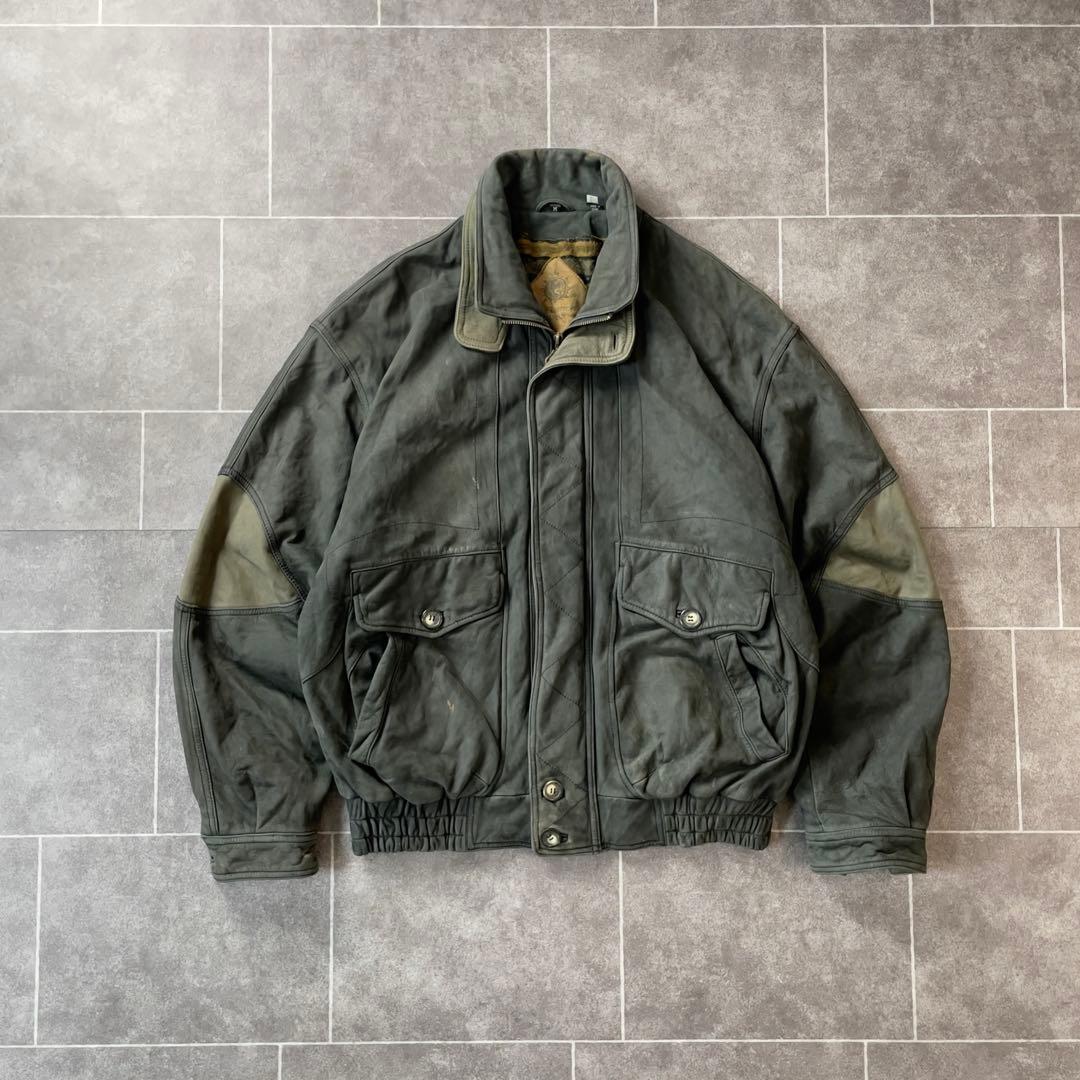 90s vintage 本革 レザージャケット スタンドカラー 2重襟 切替