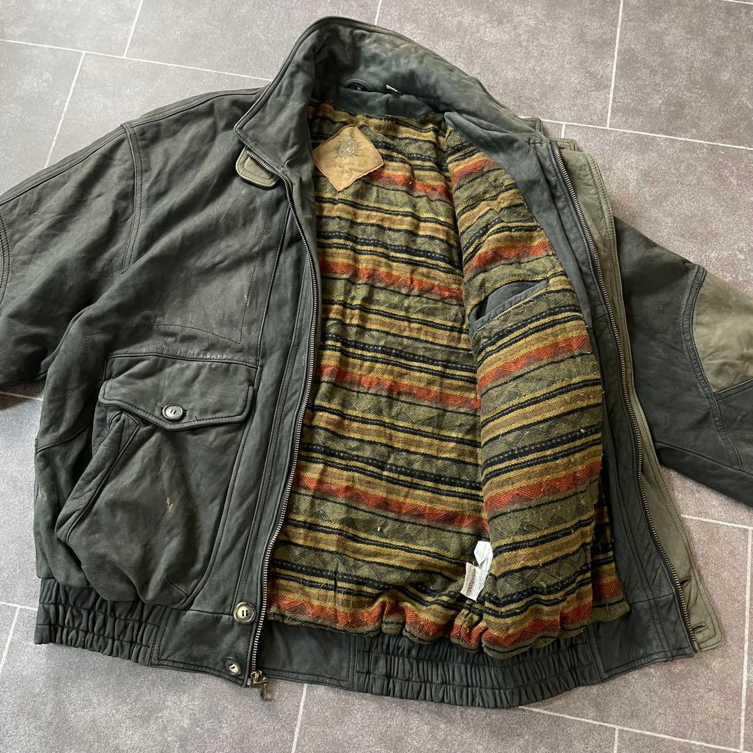 90s vintage 本革 レザージャケット スタンドカラー 2重襟 切替