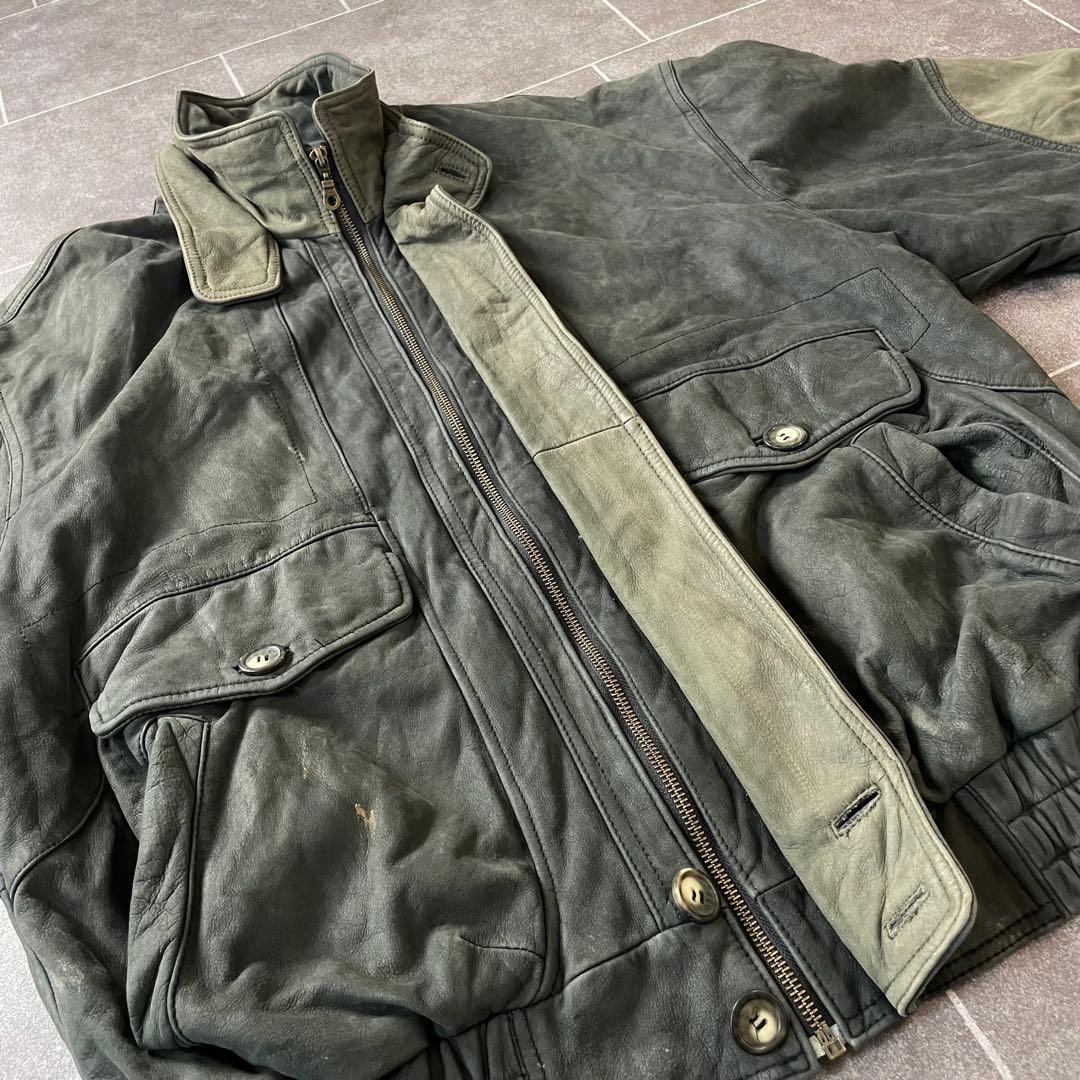 90s vintage 本革 レザージャケット スタンドカラー 2重襟 切替