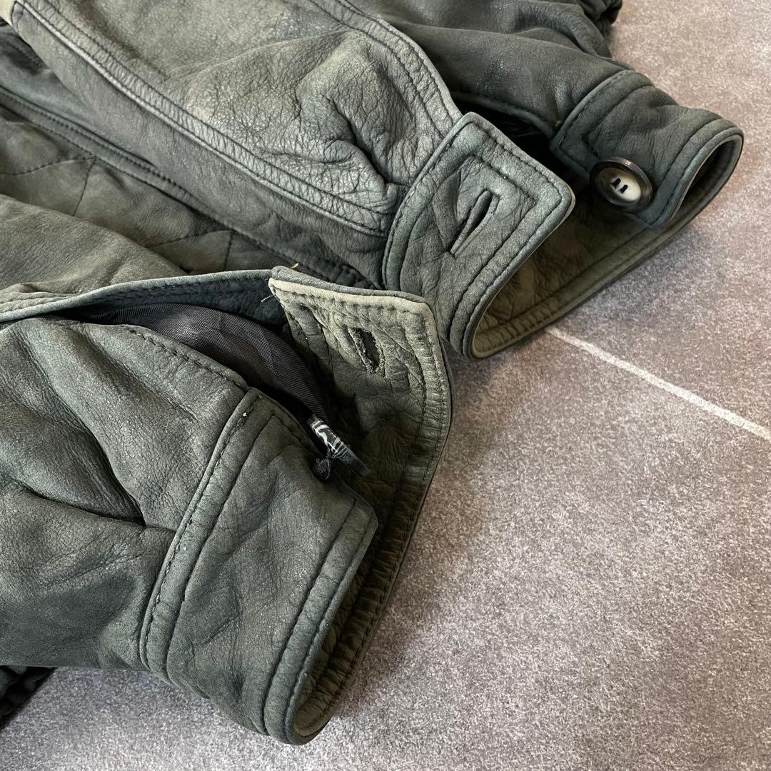 90s vintage 本革 レザージャケット スタンドカラー 2重襟 切替