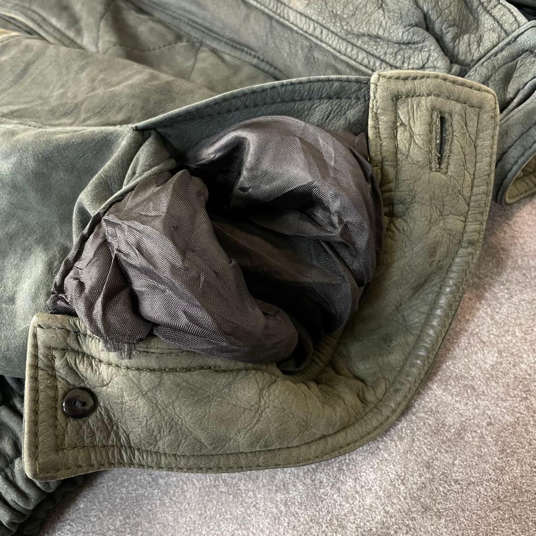 90s vintage 本革 レザージャケット スタンドカラー 2重襟 切替