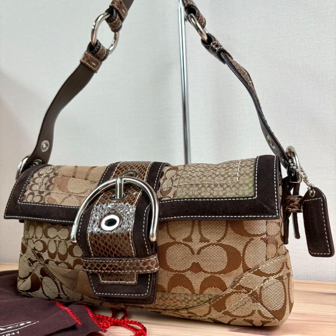バッグ Coach Soho Suede Patchwork Python Bag