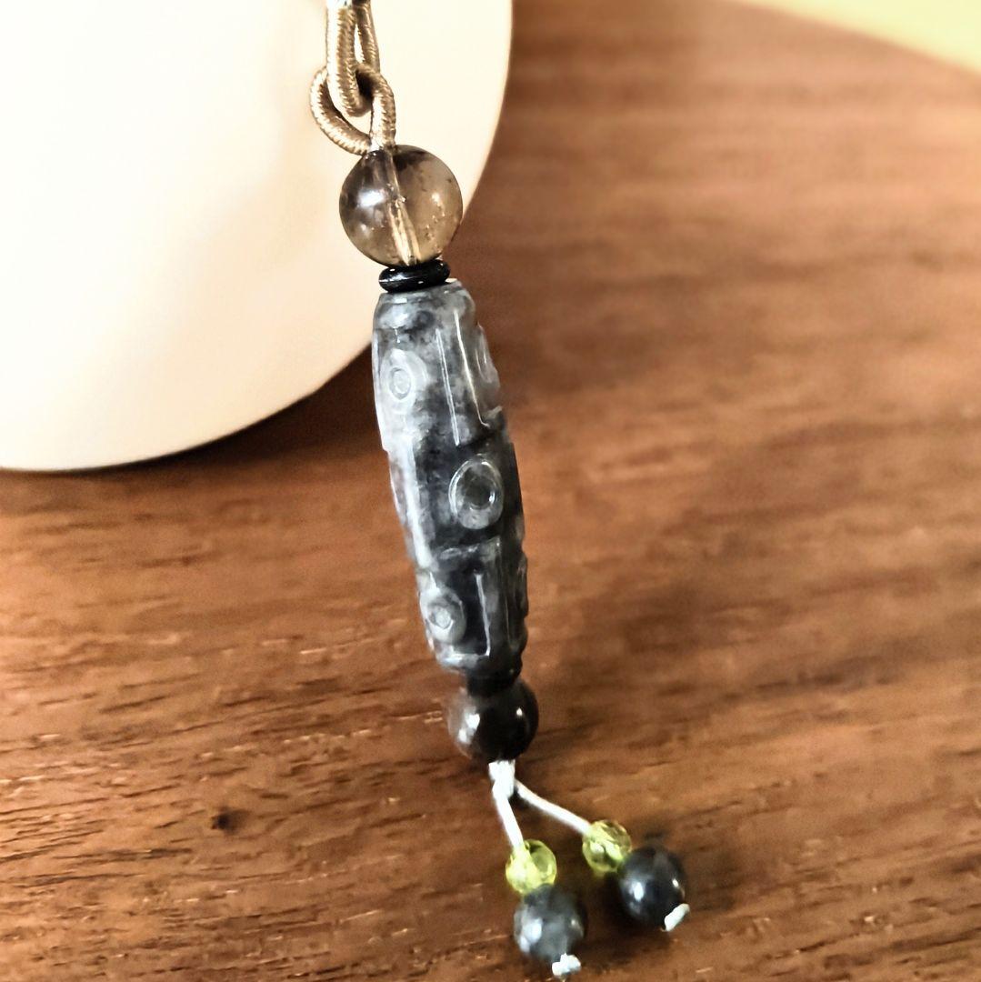みのっち◆ 御守りネックレス【九眼天珠 黒翡翠】アゼツライト 開運 高波動