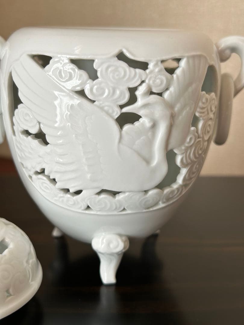 白磁透かし香炉　一壺　三脚　茶道具　箱無し