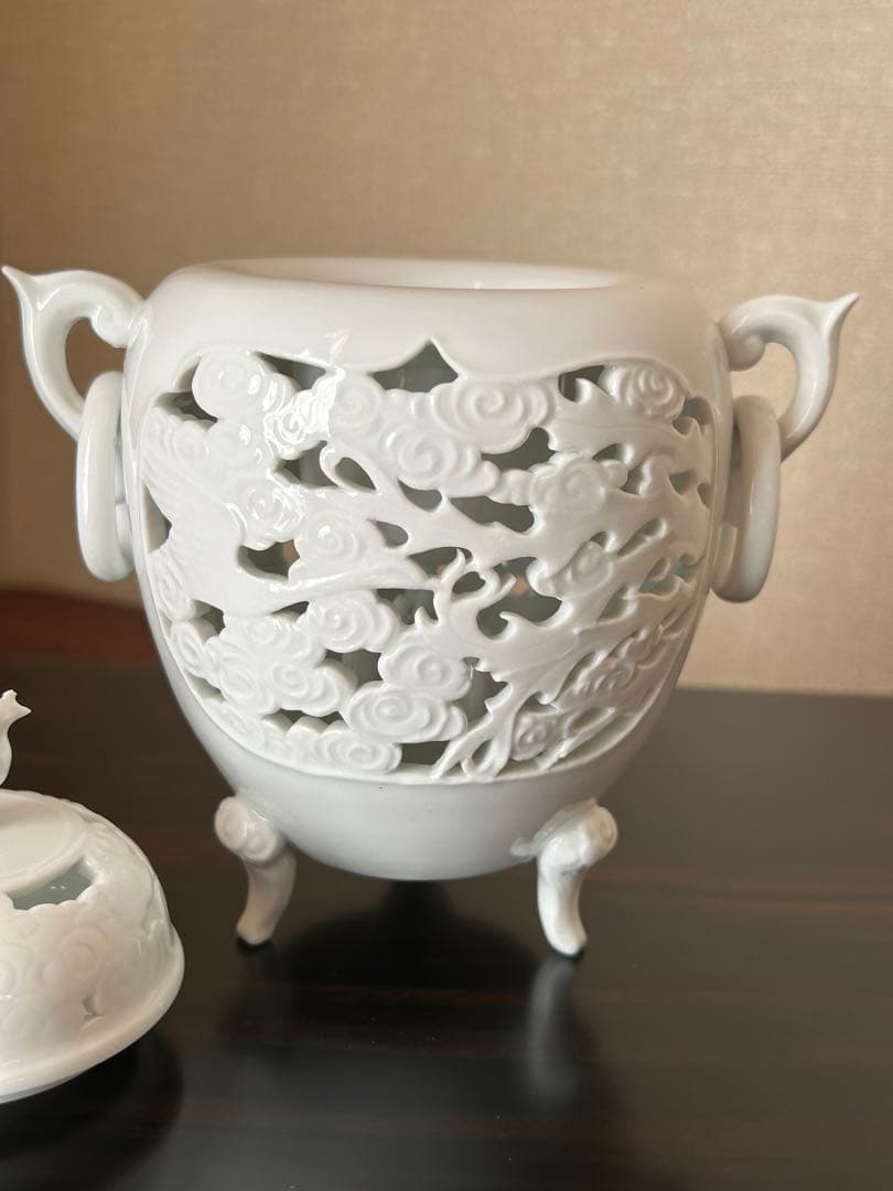 白磁透かし香炉　一壺　三脚　茶道具　箱無し