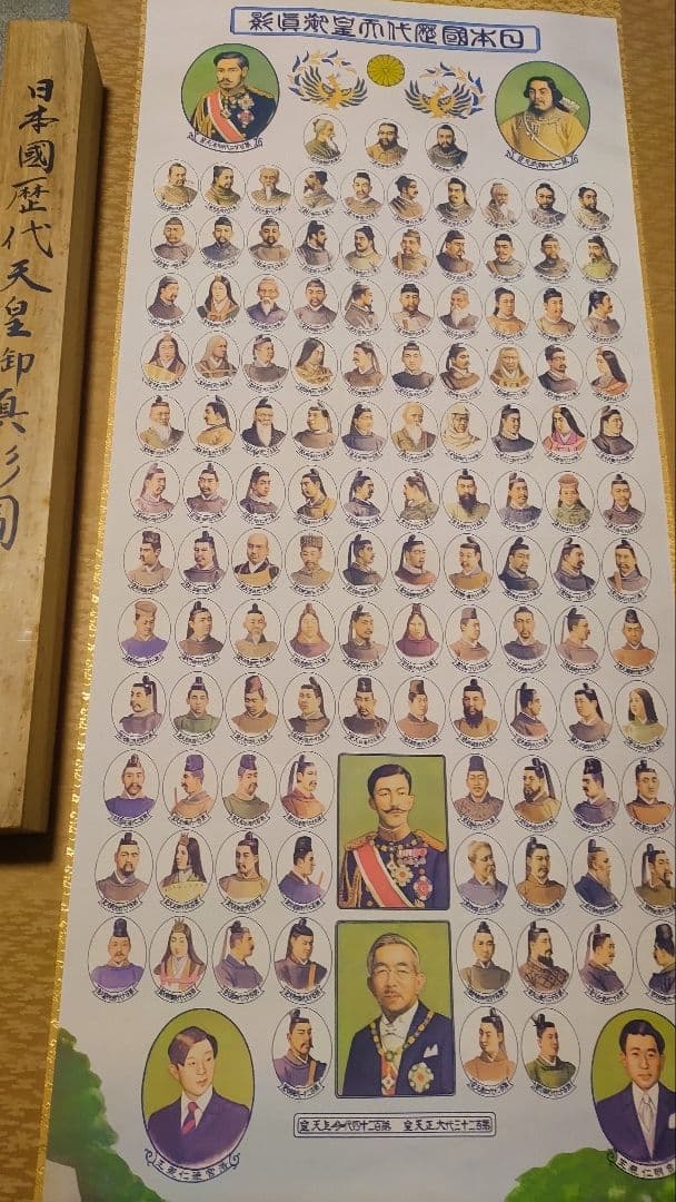 ご希望額まで値下げ～@『日本国歴代天皇御真影図』神武～昭和天皇 印刷掛軸 肖像画