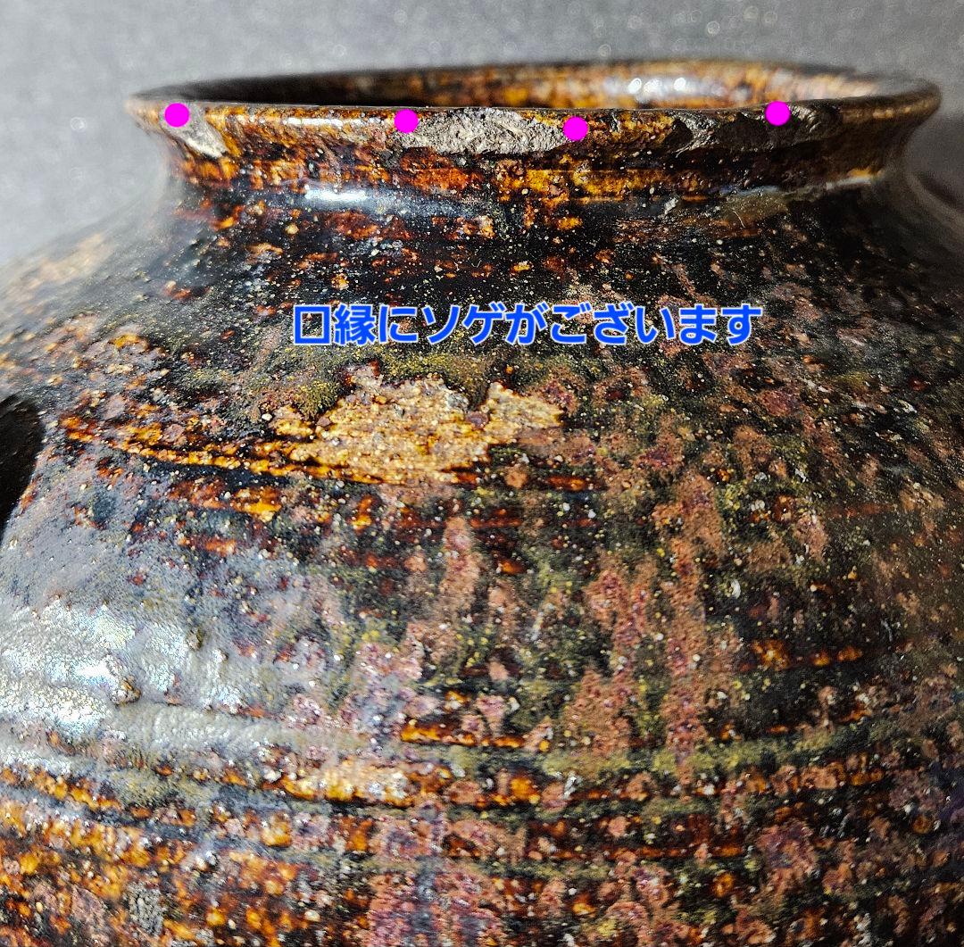 名壺❗】17世紀頃　東南アジア 古琉球系　窯変　双耳　大壺　酒会壺 【見事な窯変