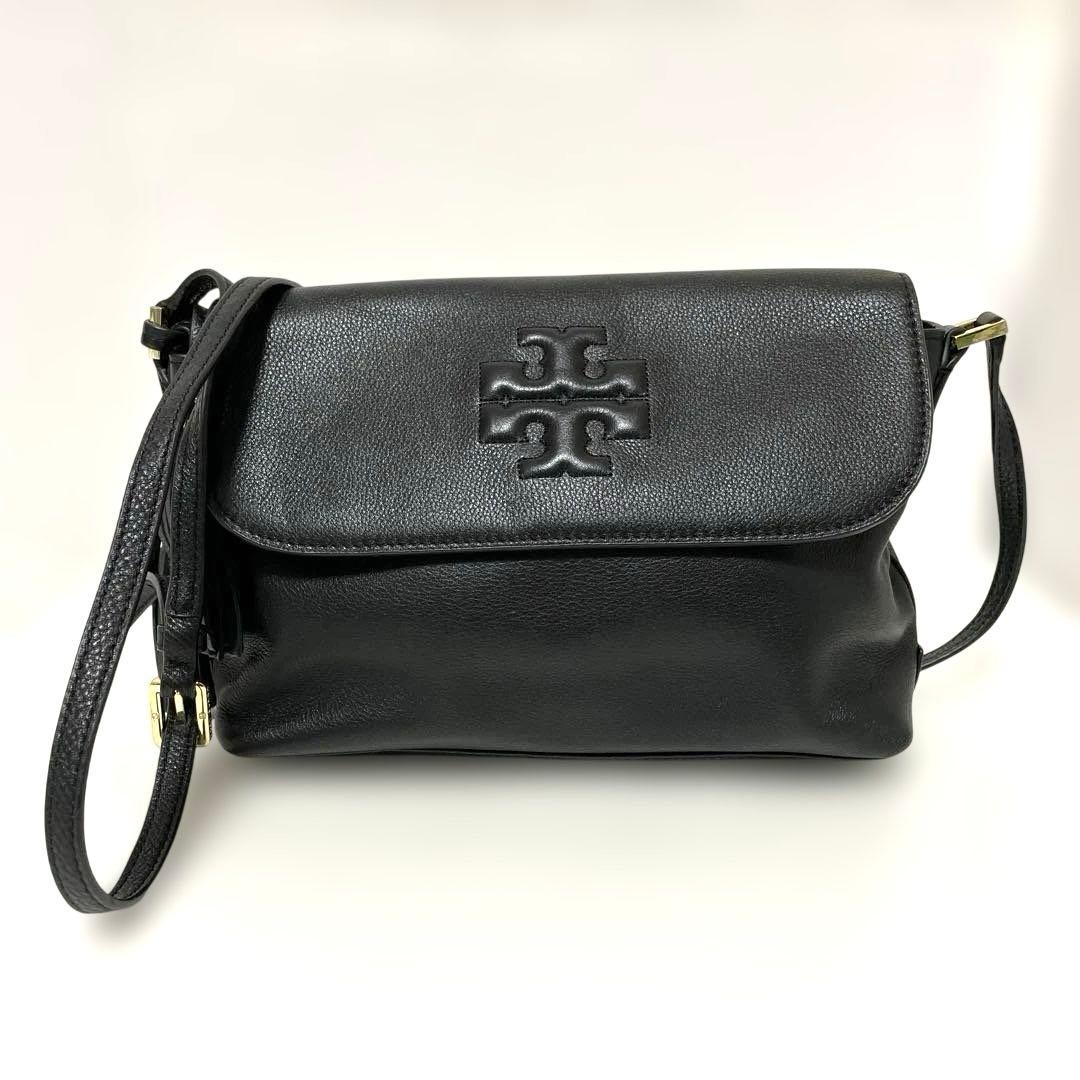 トリーバーチ テアメッセンジャーバッグ ショルダー レザー ブラック 中古